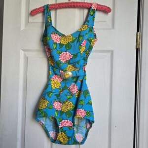 Vibrant Floral Blue Women's One Piece Swimsuit